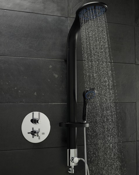 Example image of Hudson Reed Tec Twin Thermostatic Shower Valve & Probe Rigid Riser Set.