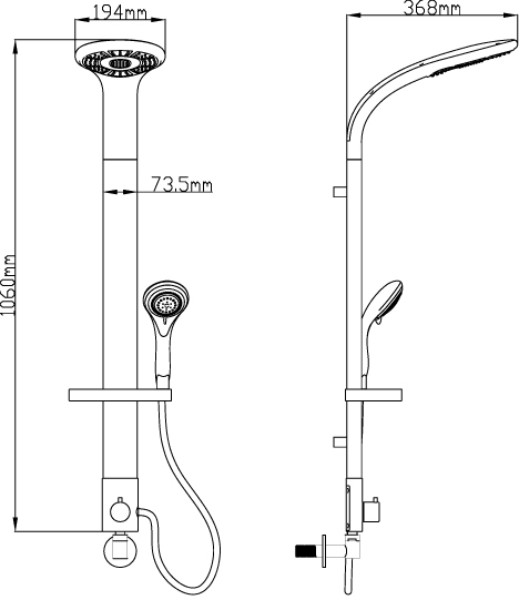 Technical image of Hudson Reed Tec Twin Thermostatic Shower Valve & Probe Rigid Riser Set.