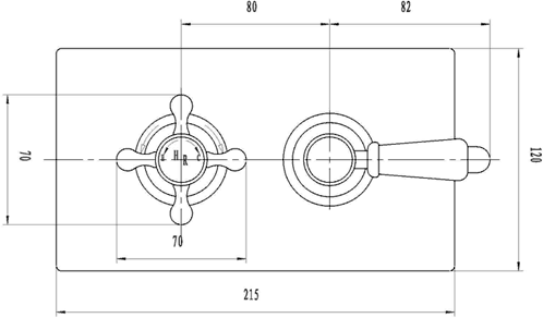 Technical image of Hudson Reed Traditional Dual concealed thermostatic shower valve.