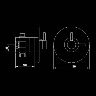 Technical image of Hudson Reed Tec Modula thermostatic concealed shower valve.