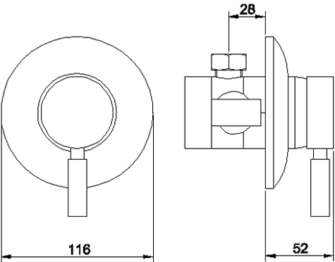 Technical image of Tec Single Lever Concealed manual single lever shower valve