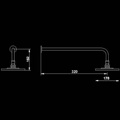 Technical image of Component Ultra thin round sheer fixed shower head and arm. 200mm.