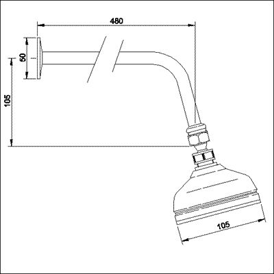 Technical image of Component Traditional fixed shower head and arm in chrome