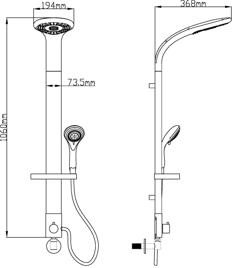 Technical image of Hudson Reed Probe Modern Rigid Riser Shower Kit (Black).