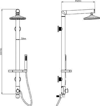 Technical image of Hudson Reed Symmetry Modern Rigid Riser Shower Set (Black).