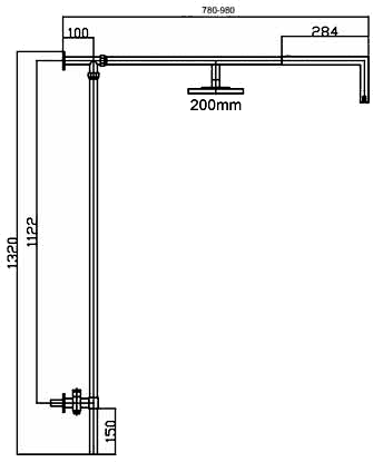 Technical image of Component Water Delivery Kit. For Wet Room Glass Screens Only.