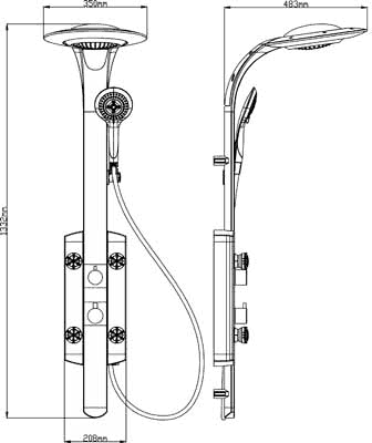 Technical image of Hudson Reed Dream Shower Prophecy Shower Panel. Thermostatic.