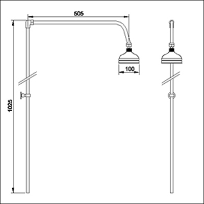 Technical image of Ultra Showers Traditional Sequential Thermostatic Shower Valve & Riser Kit.