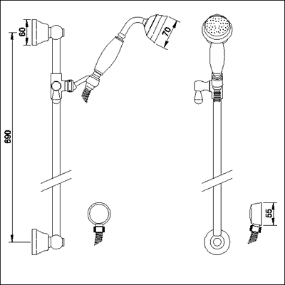 Technical image of Ultra Showers Sequential Thermostatic Shower Valve & Slide Rail Kit (Chrome).