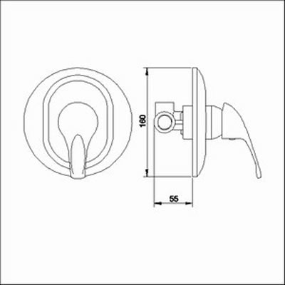 Technical image of Nuie Eon Concealed manual single lever shower valve.