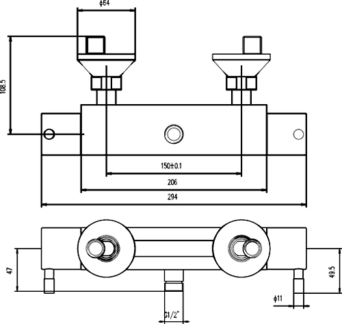 Technical image of Hudson Reed Bar Shower Thermostatic Bar Shower Valve & Eternity Riser Set.