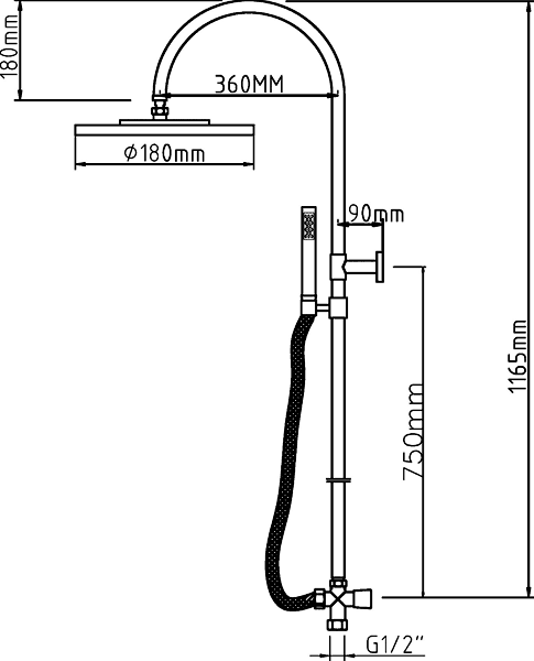 Technical image of Hudson Reed Bar Shower Thermostatic Bar Shower Valve & Eternity Riser Set.