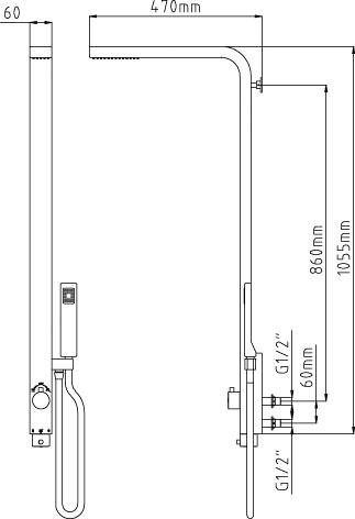 Technical image of Hudson Reed Showers Medway Rigid Riser With Thermostatic Shower Valve.