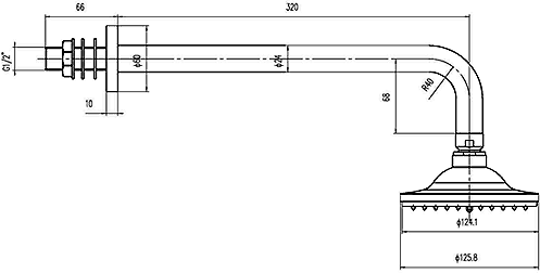 Technical image of Component Traditional 8" fixed shower head and arm