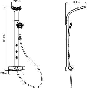 Technical image of Hudson Reed Showers Domino Thermostatic Shower Panel (Chrome).