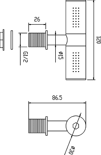 Technical image of Component Swivel Body Jet (Chrome).