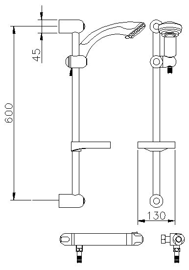 Technical image of Thermostatic Reef Bar Valve With Slider Rail Kit.