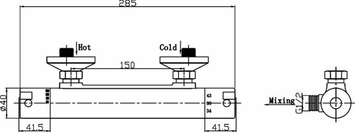 Technical image of Ultra Showers Minimalist Thermostatic Bar Shower Valve (Chrome).