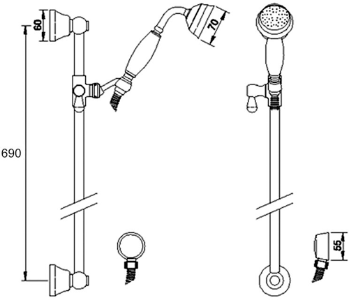 Technical image of Component Traditional slide rail kit in antique gold.