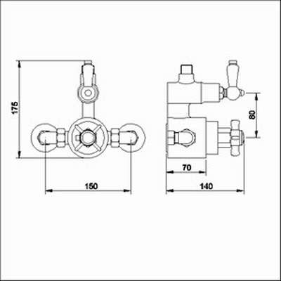 Technical image of Ultra Showers Exposed Thermostatic Shower Valve (1 Way).