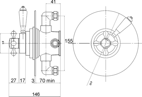 Technical image of Ultra Showers Exposed Thermostatic Shower Valve & Rigid Riser Kit (Chrome).