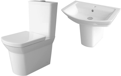 Larger image of Hudson Reed Maya Flush To Wall Toilet With Basin & Semi Pedestal.