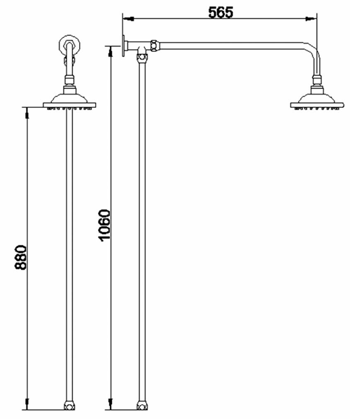 Technical image of Ultra Showers Traditional Dual Thermostatic Shower Valve & Rigid Riser Kit.