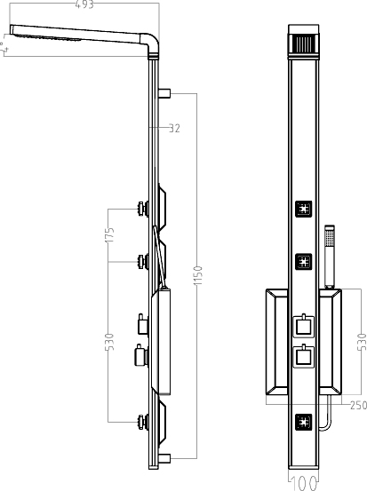 Technical image of Hudson Reed Dream Shower Enya Thermostatic Shower Panel.