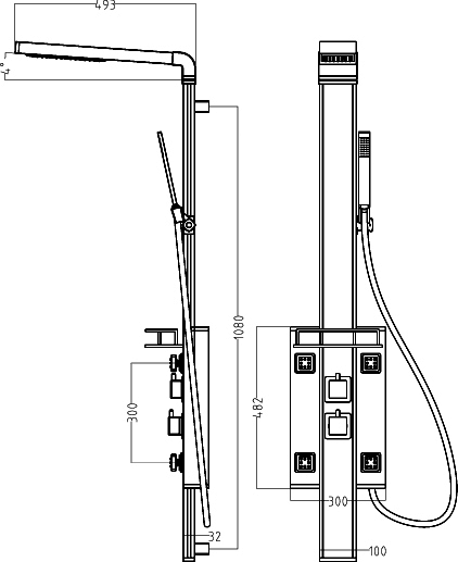 Technical image of Ultra Showers Panel 3 Thermostatic Shower Panel.