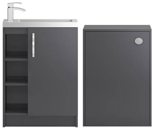 Larger image of HR Apollo Compact Vanity Unit 600mm, Basin & WC Unit 600mm (Grey).
