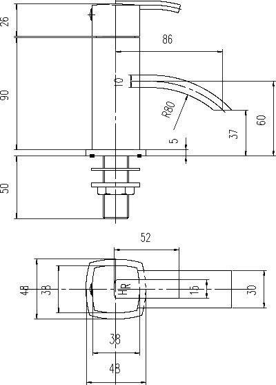 Technical image of Hudson Reed Arcade Basin Taps (Pair, Chrome).