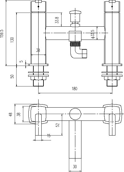 Technical image of Hudson Reed Arcade Bath Shower Mixer Tap With Shower Kit & Wall Bracket.