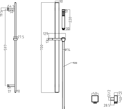 Technical image of Hudson Reed Arcade Twin Thermostatic Shower Valve, Slide Rail & Handset.