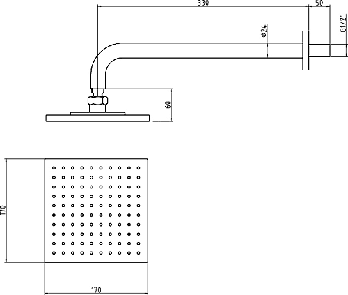 Technical image of Hudson Reed Arcade Twin Thermostatic Shower Valve & Fixed Head.