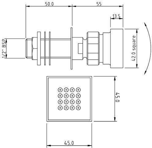 Technical image of Hudson Reed Arcade Triple Thermostatic Shower Valve, Head & Jets.