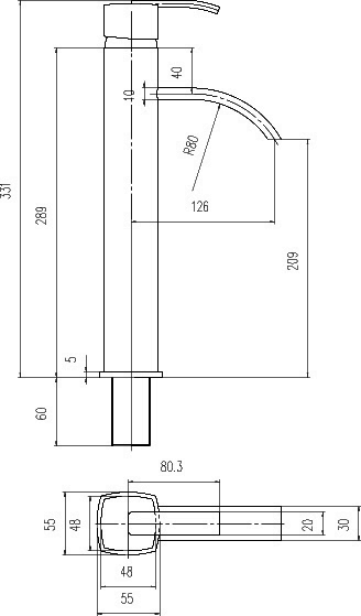 Technical image of Hudson Reed Arcade Single Lever High Rise Mixer Tap (Chrome).