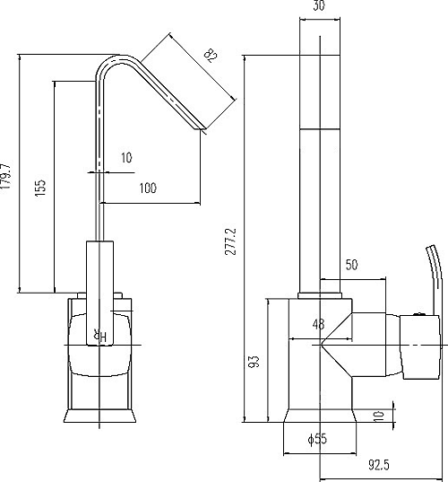 Technical image of Hudson Reed Arcade Single Lever Mono Basin Mixer Tap (Chrome).