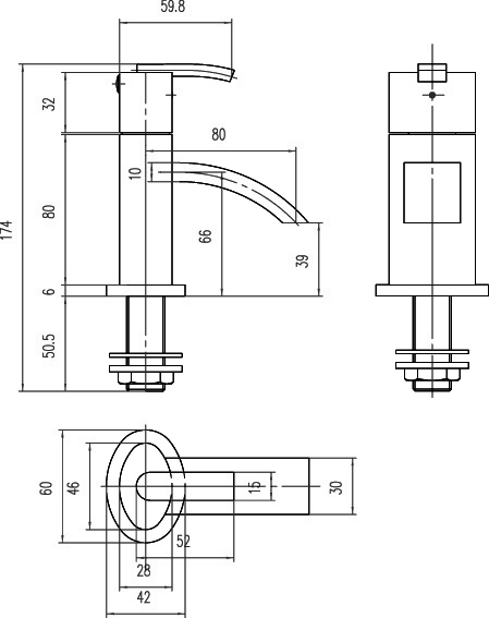 Technical image of Hudson Reed Arina Basin Taps (Pair, Chrome).