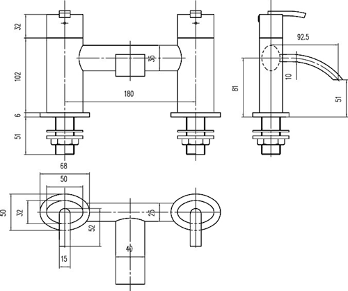 Technical image of Hudson Reed Arina Bath Filler Tap (Chrome).