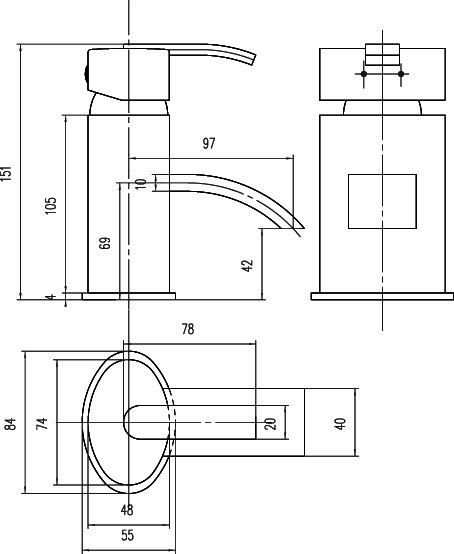 Technical image of Hudson Reed Arina Mono Basin Mixer Tap With Pop Up Waste (Chrome).