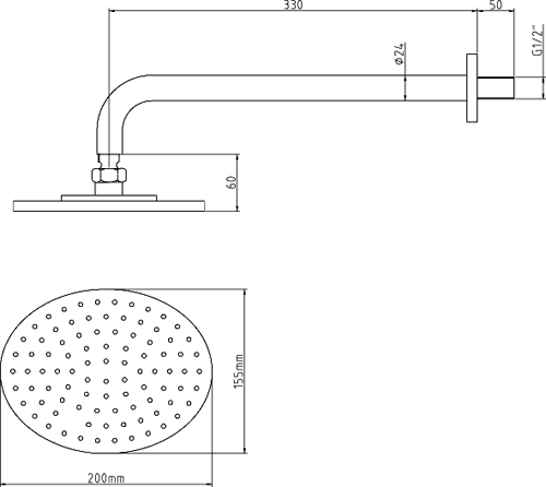 Technical image of Hudson Reed Arina Twin Thermostatic Shower Valve, Diverter, Head & Slide Rail.