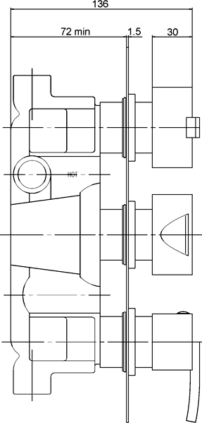 Technical image of Hudson Reed Arina Triple Concealed Thermostatic Shower Valve, Head & Jets.