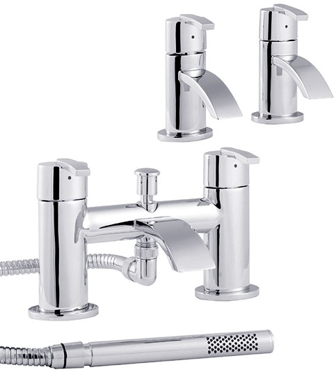 Larger image of Hudson Reed Arina Basin Taps & Bath Shower Mixer Tap Set (Free Shower Kit).
