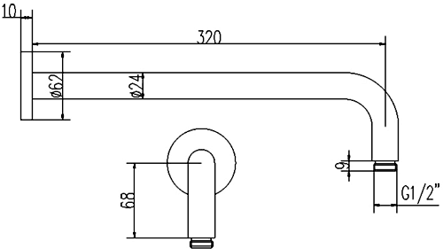 Technical image of Component Fast Fit Wall Mounting Shower Arm (320mm, Chrome).