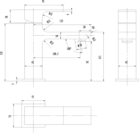 Technical image of Hudson Reed Art Basin Mixer & Bath Shower Mixer Tap Set (Free Shower Kit).