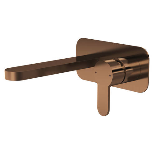 Nuie Arvan Brushed Bronze Wall Mounted 2 Tap Hole Basin Mixer With Plate - Image 3