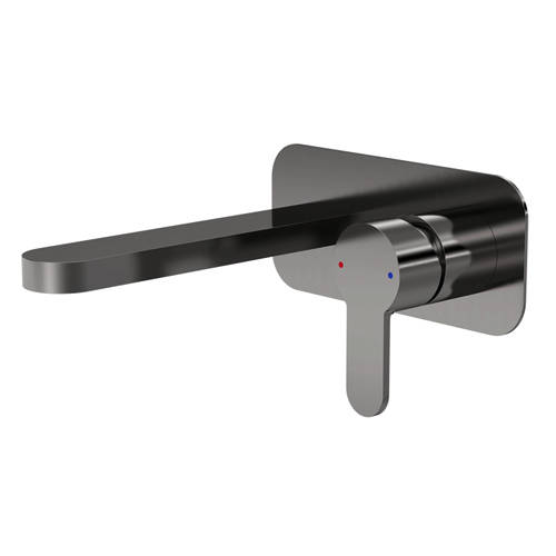 nuie ARV728 Arvan Modern Bathroom Round Wall Mount 2 Tap Hole Basin Mixer Tap with Lever Handle and Back Plate, 199mm, Brushed Pewter - Image 2