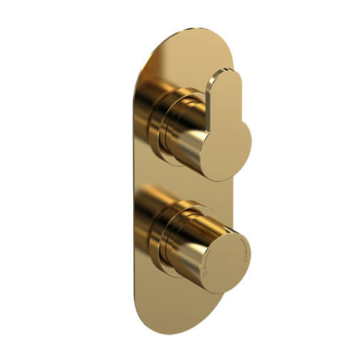 Nuie Arvan Brushed Brass Twin Thermostatic Valve With Diverter - Image 4