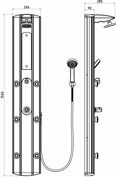 Technical image of Ultra Showers Stylo Thermostatic Shower Panel (Silver).