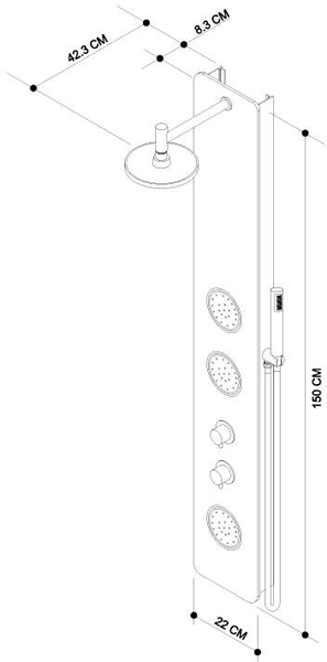 Technical image of Ultra Showers Porto Thermostatic Shower Panel With Body Jets (Black).
